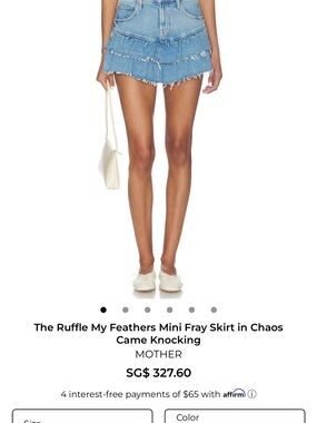 MOTHER Chaotic Came Knocking Ruffle Denim Mini Skirt - Light Blue